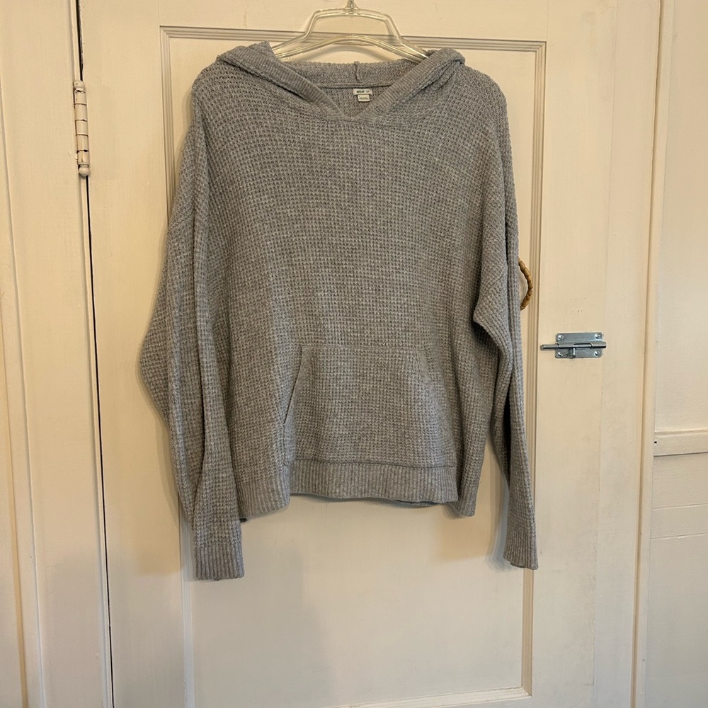 Aerie Cozy Waffle Gray Hooded Sweatshirt